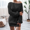 Women's Solid Color Casual Off-the-shoulder Lantern Sleeve Knitted Sweater Dress