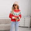 Maglione casual e ampio da donna in maglia jacquard con motivo albero di Natale