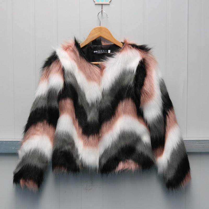 Korean Style Full Leather Fox Fur O-neck Short Coat