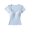 T-shirt tinta unita scollo quadrato maniche corte con coppe integrate