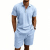 Set di pantaloncini e camicia a maniche corte casual da uomo in lino