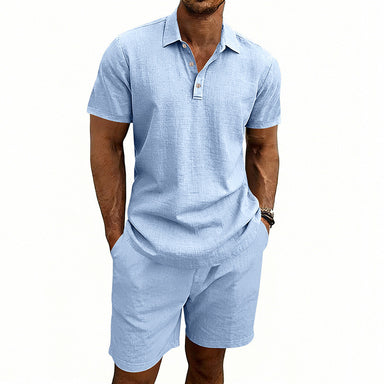 Set di pantaloncini e camicia a maniche corte casual da uomo in lino