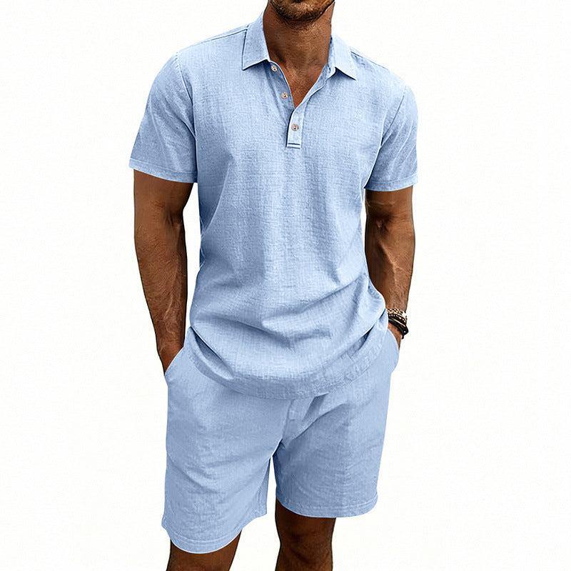 Set di pantaloncini e camicia a maniche corte casual da uomo in lino