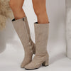 Wide Pointed Toe Chunky Heel Below The Knee Long Boots