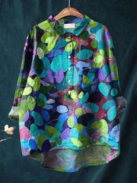 Camicia da donna estiva casual a maniche corte con stampa e colletto, taglia europea