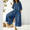 Womens Stylish Sexy Single-breasted Blouse-style Loose Jumpsuit