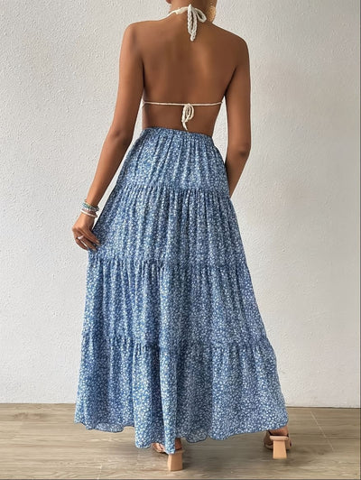 New Stylish Floral Print Polka-dot Dress