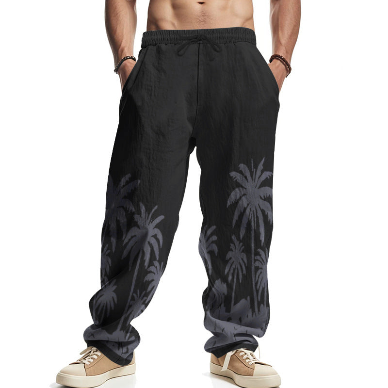 Men's Hawaiian Printed Wide-leg Pants Mid-waist