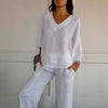 T-shirt da donna a maniche lunghe con scollo a V a tinta unita