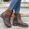 Couple Round Toe Martin Boots Chunky Heel Lace-up