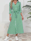 Womens Fashion Striped Cardigan Lapel Shirt Dress