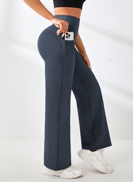 Moisture-wicking Pocketed Straight-leg Yoga Pants For Women