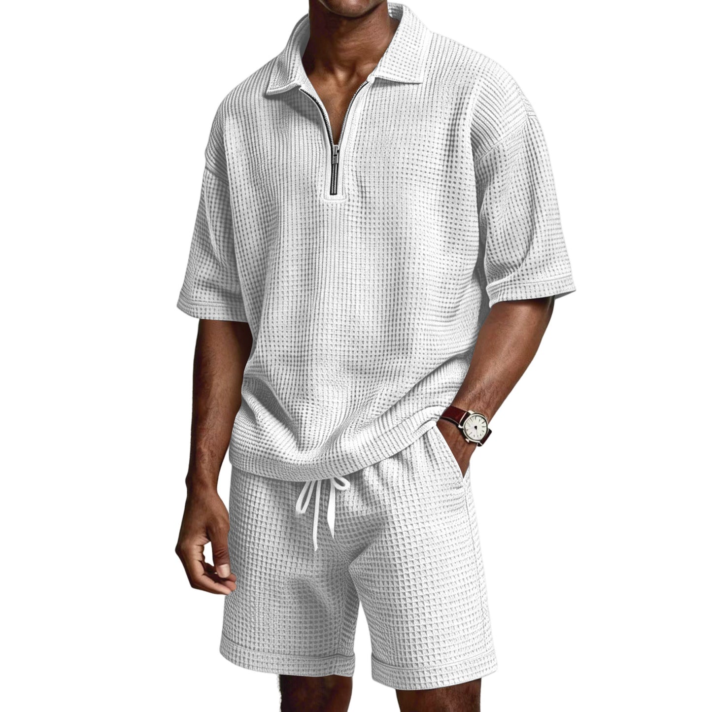 Completo da uomo con pantaloncini e cerniera a maniche corte