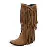 Women's High Boots Autumn And Winter Suede High Heel Tassel Boots Below The Knee