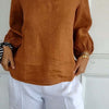 T-shirt da donna a maniche lunghe con scollo a V a tinta unita