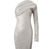 Abito Elegante Monospalla Argento con Paillettes