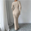 V-neck Waist Trimming Knitted Dress Women's Slimming Sheath