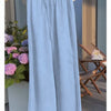 Ladies New Holiday Leisure Pure Color All-matching Drawstring Button Straight-leg Wide-leg Pants
