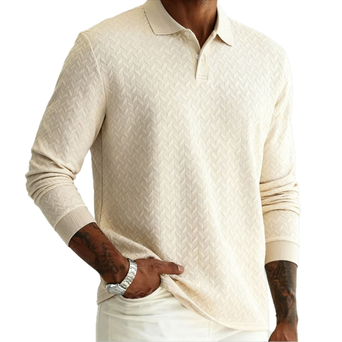 Maglia versatile da uomo a maniche lunghe con abbottonatura sul davanti e risvolto a tinta unita