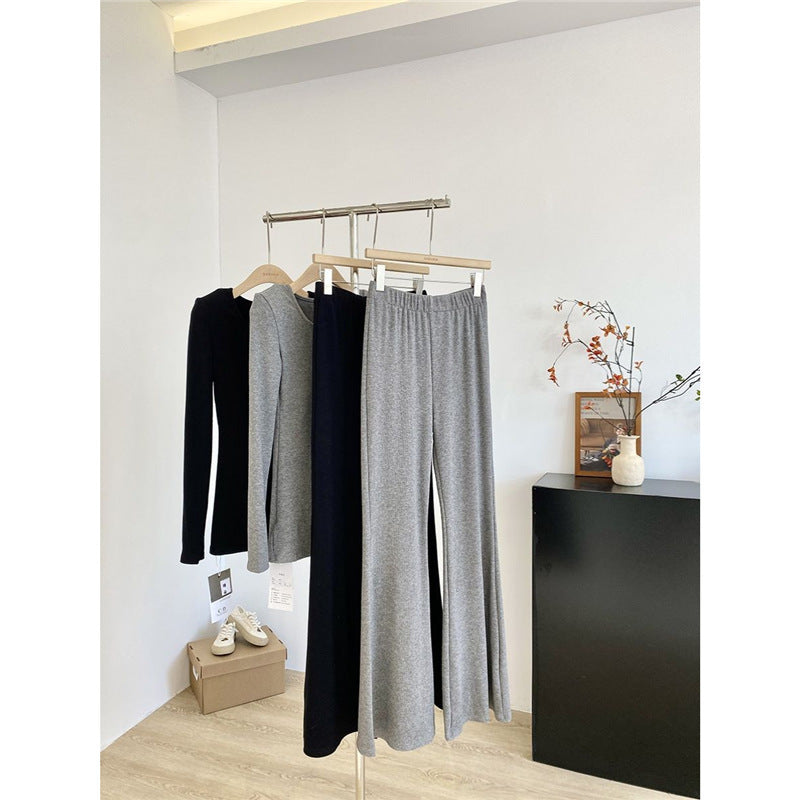 Women's Solid Color Casual Top And Trousers