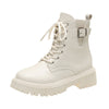 British Style Belt Buckle Lace Black Booties Autumn Winter Boots