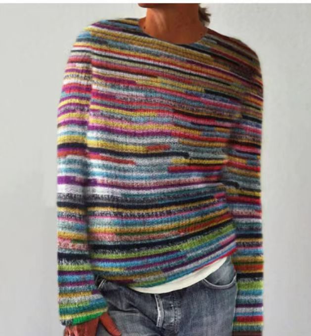 Ladies' 3D Printed Sweater Casual Loose Long Sleeved Knitted Top - A Fashionable And Comfortable Choice For Daily Wear