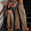 Womens High-waisted Loose-fitting Leopard-print Wide-leg Pants