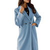 Simple Double Breasted Long Sleeve Lapel Button Woolen Coat