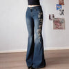 Pantaloni casual in denim con ricamo floreale