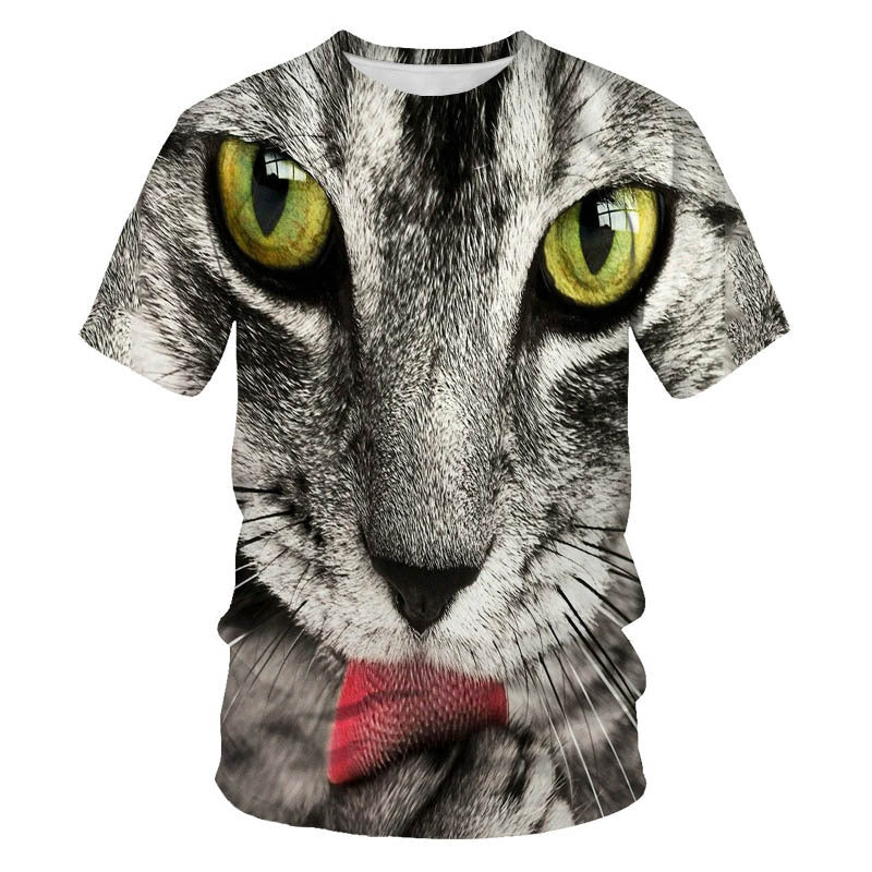 T-shirt da uomo con stampa digitale e maniche corte con gatto carino