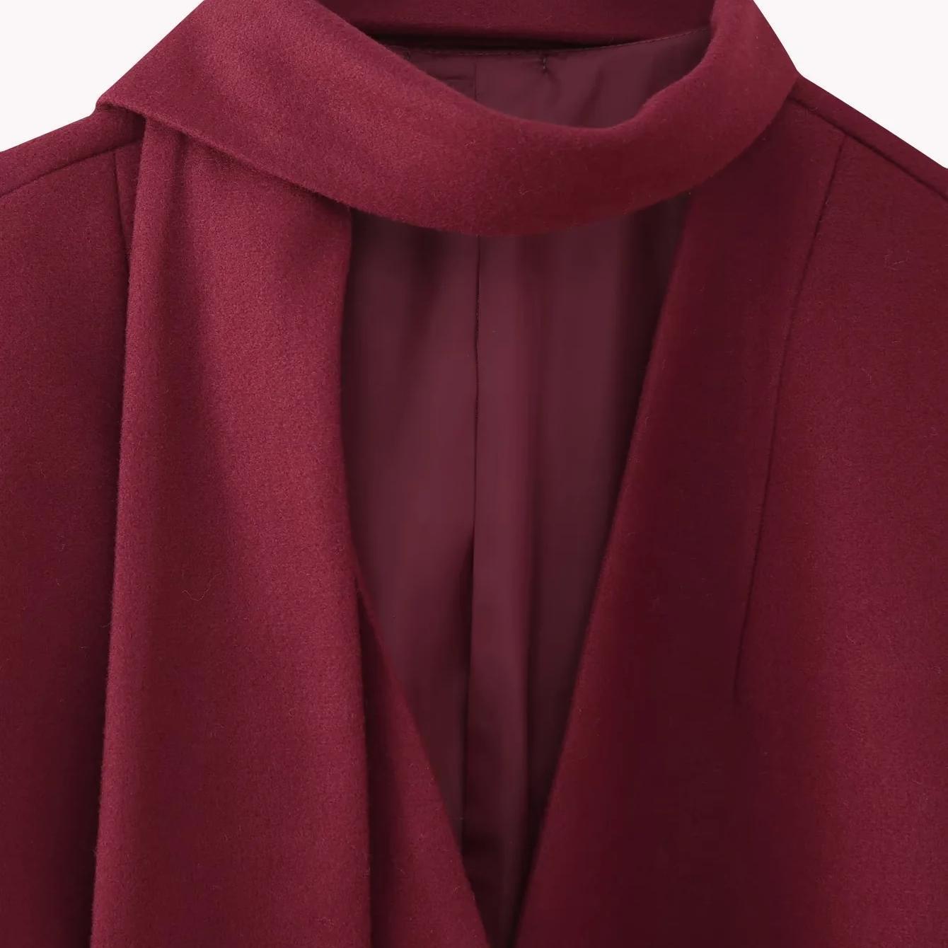 Cappotto di lana con sciarpa a maniche lunghe, casual e retrò, da donna