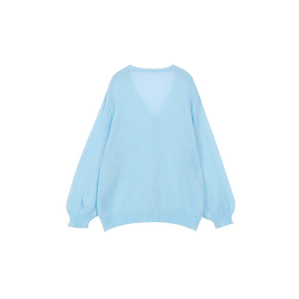 Solid Color And V-neck Knitted Solid Color Casual Cardigan Button Top Coat