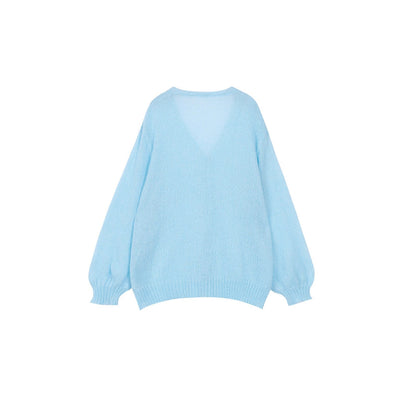 Solid Color And V-neck Knitted Solid Color Casual Cardigan Button Top Coat