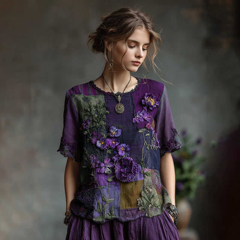 Top girocollo da donna, stampa 3D, stile retrò bohémien
