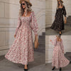 Womens Autumn Floral Square-Neck Long-Sleeve Dress