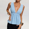 Top smanicato scollato a V profonda, senza schienale, in pizzo, allacciato, stile francese chic