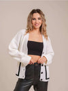 Loose-fitting V-neck Pocket Contrast Color Knitted Cardigan Sweater Coat