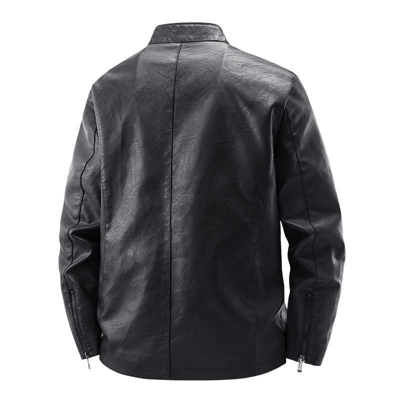 Men's Motorcycle Leather Coat Spring And Autumn Solid Color Stand Collar