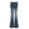 Pantaloni casual in denim con ricamo floreale