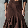 Western Brown High-Low Eco Suede Ruffle Maxi Skirt