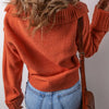 Flamingo Collared V Neck Ribbed Edge  Elegant Sweater