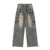 Multi-pocket Loose Multi-pocket Washed Distressed Pants