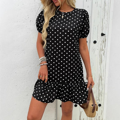 Womens Fashionable Slim-Fit Casual Polka-Dot Dress