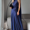 Vestito lungo in raso blu royal senza maniche