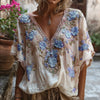Top a maniche corte da donna con scollo a V, elegante, artistico e in stile retrò