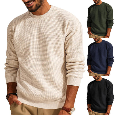 Waffle Round Neck Sweater Pullover Knitted Men's Casual Top