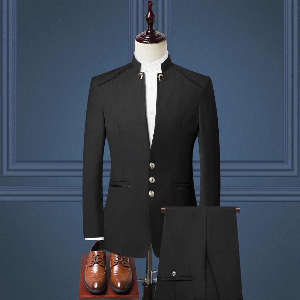 Abito da uomo tre pezzi stile inglese con colletto alla coreana