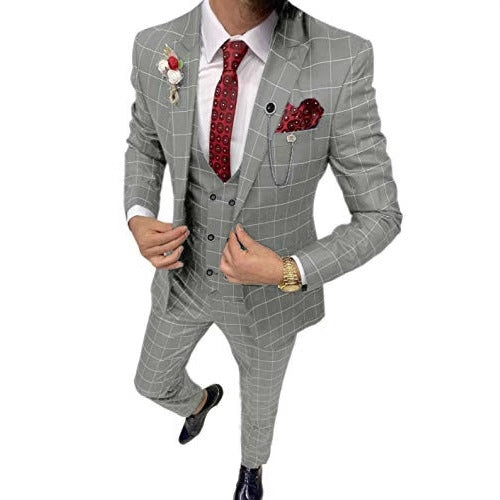 Completo da uomo in tre pezzi, versatile e semplice, con fantasia a quadri