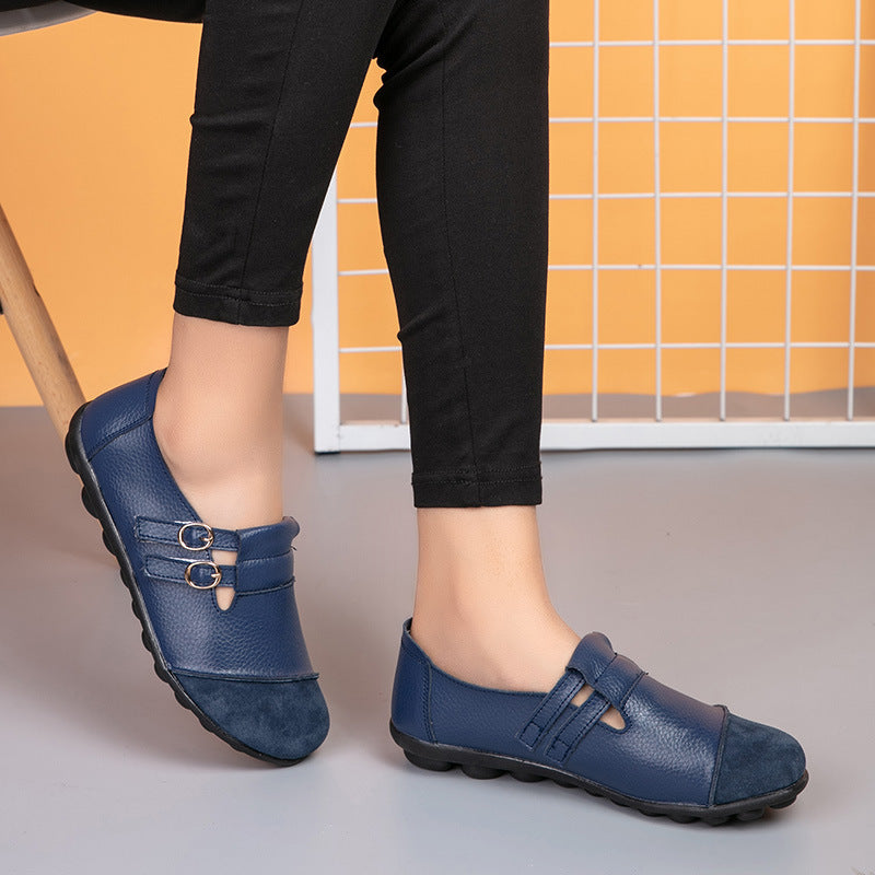 Button Plus Size Casual All-match Low Top Velcro Peas Flat Shoes