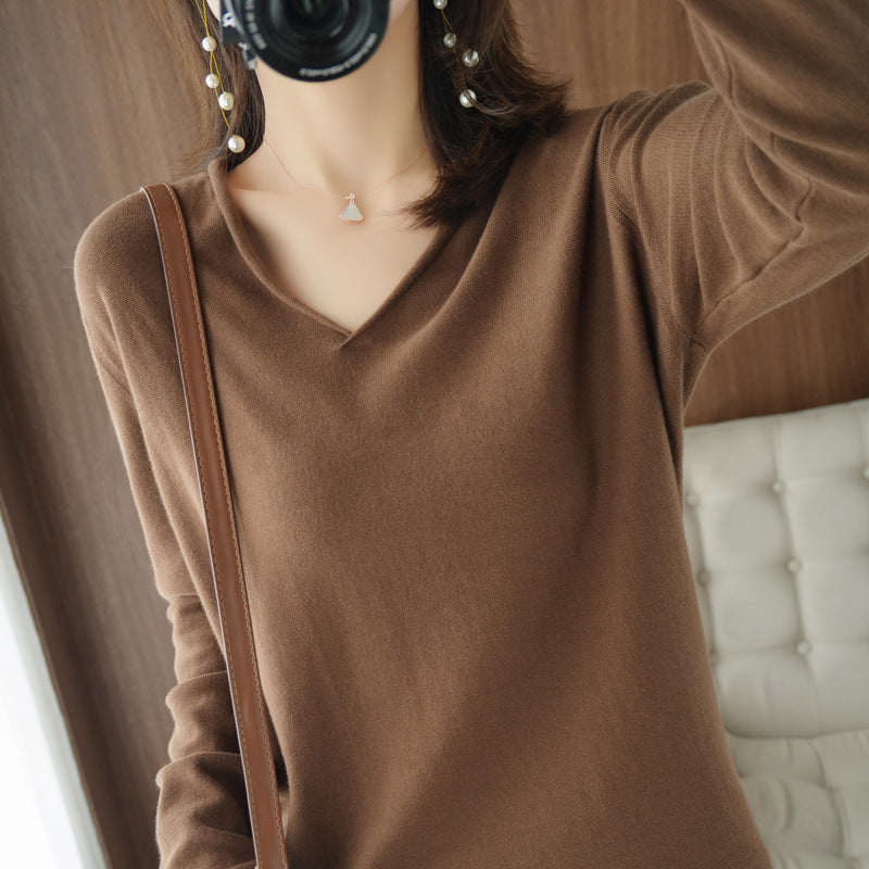 V-neck Long Sleeve Women's Knitwear Top